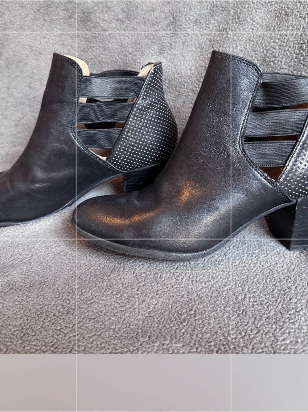 Geox D Audalies Black Leather Cutout Block Heel Booties - Size 38 (US size 7.5)